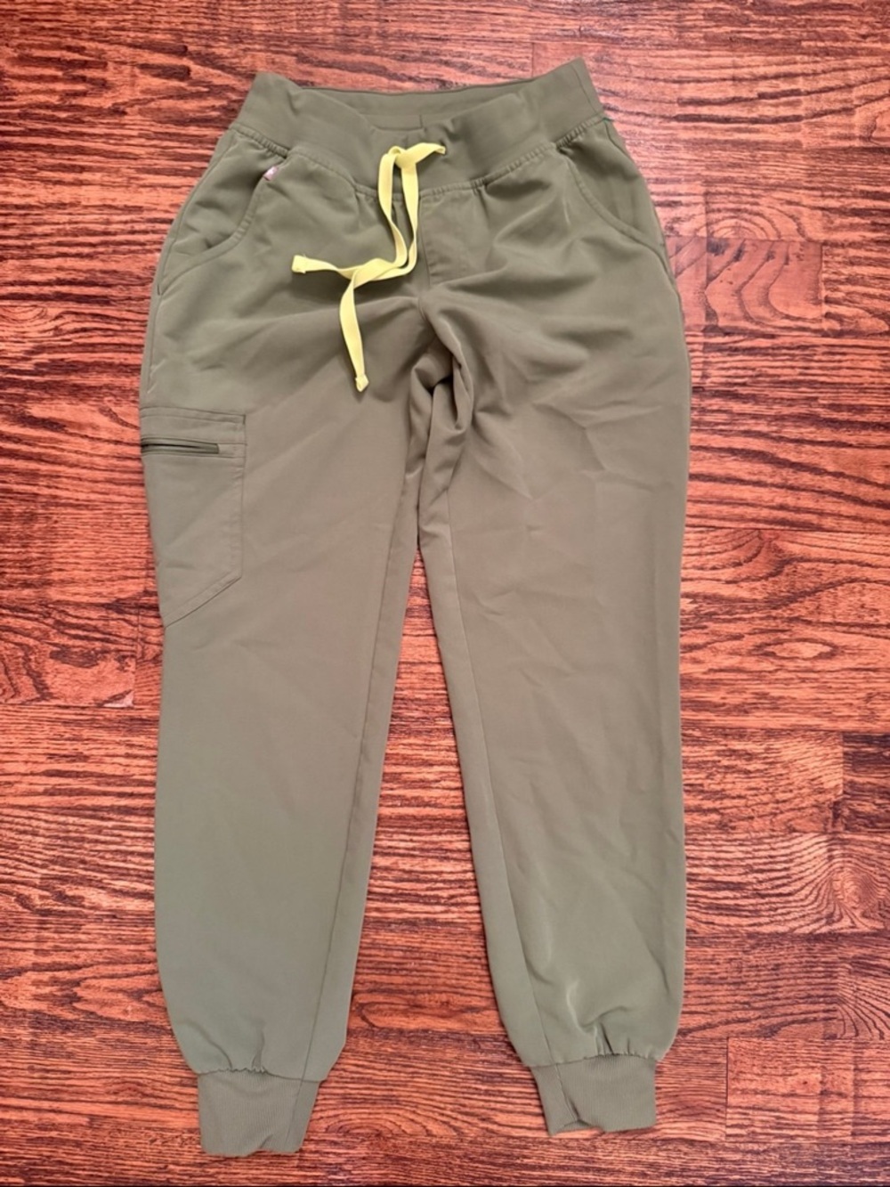 Olive Green Jogger Pants with Yellow Drawstring